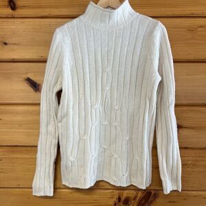 DEANE & WHITE  Women’s Sweater Cream Lambswool Bland Fisherman Half Neck